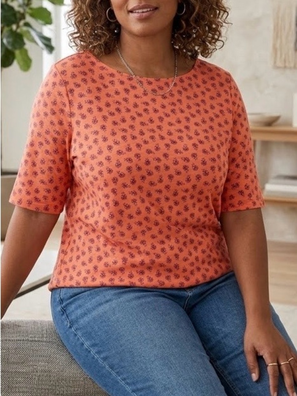 J. Jill 100% Pima Cotton Elbow Sleeve Tee Tangerine